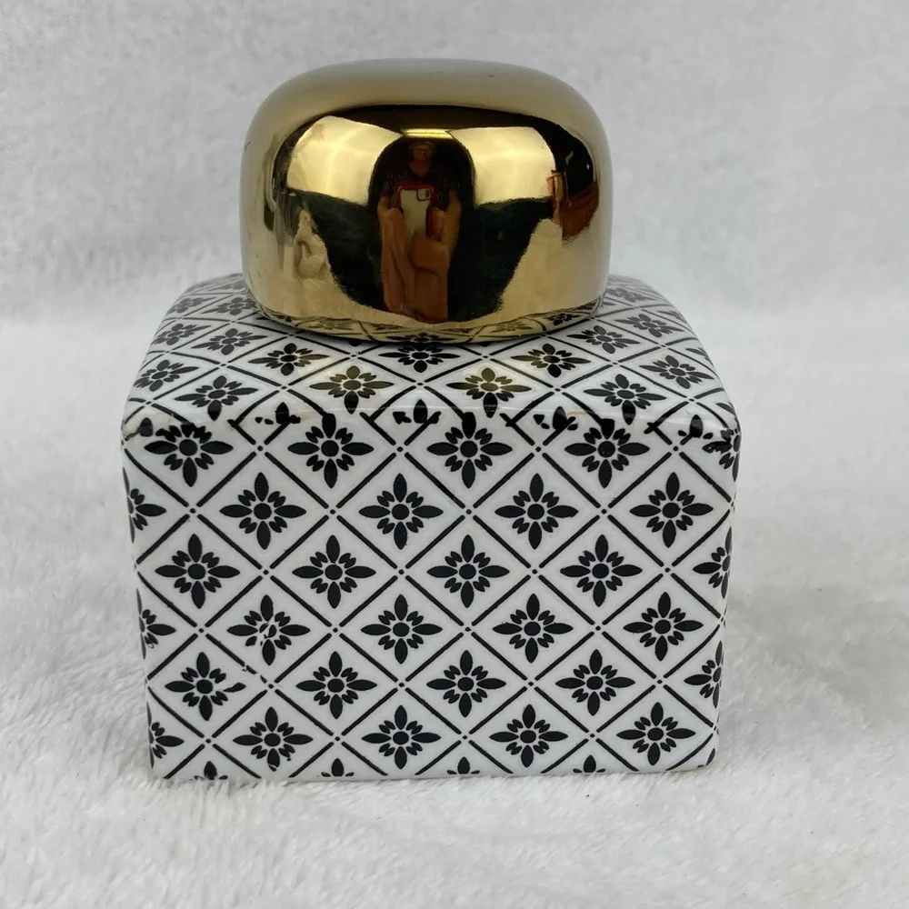 Modern Black & White Patterned Decorative Ceramic Square Ginger Jar Petite 3.5”